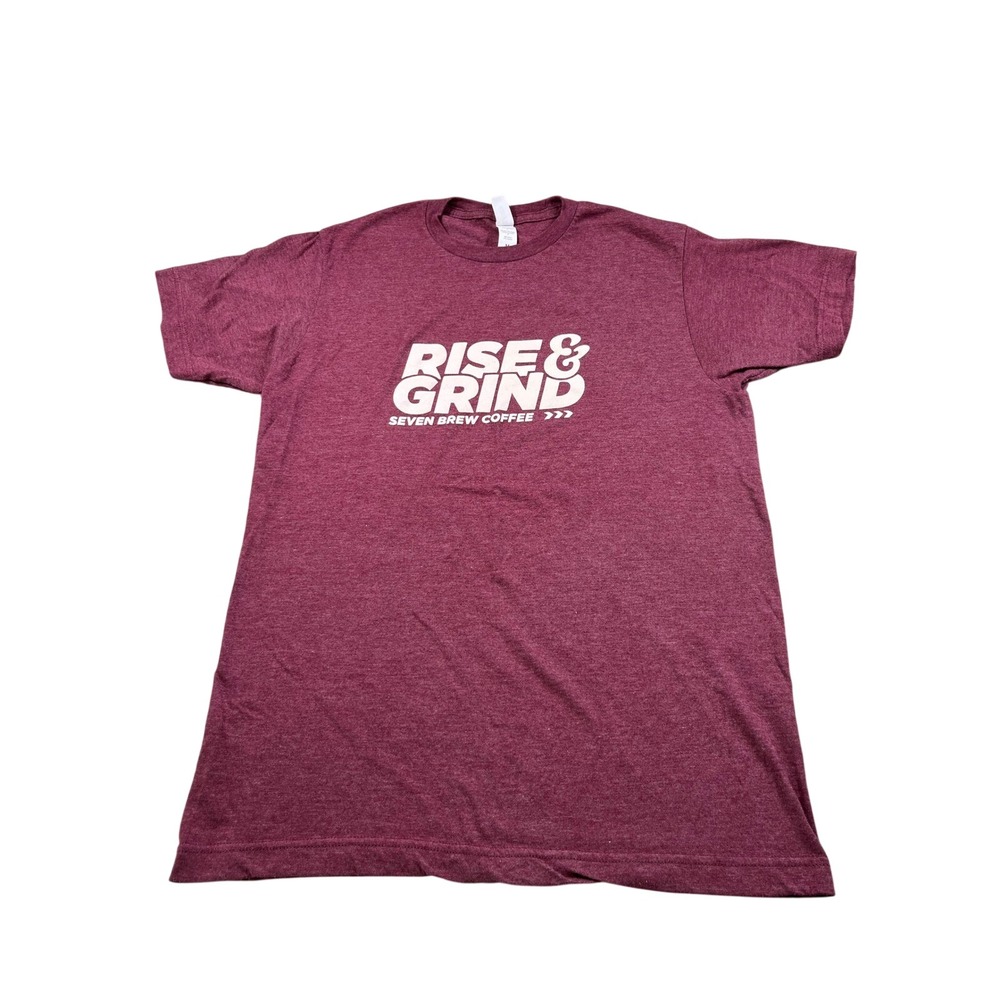 7Brew Coffee Rise & Grind Graphic T Shirt Medium Heather Berry Tee